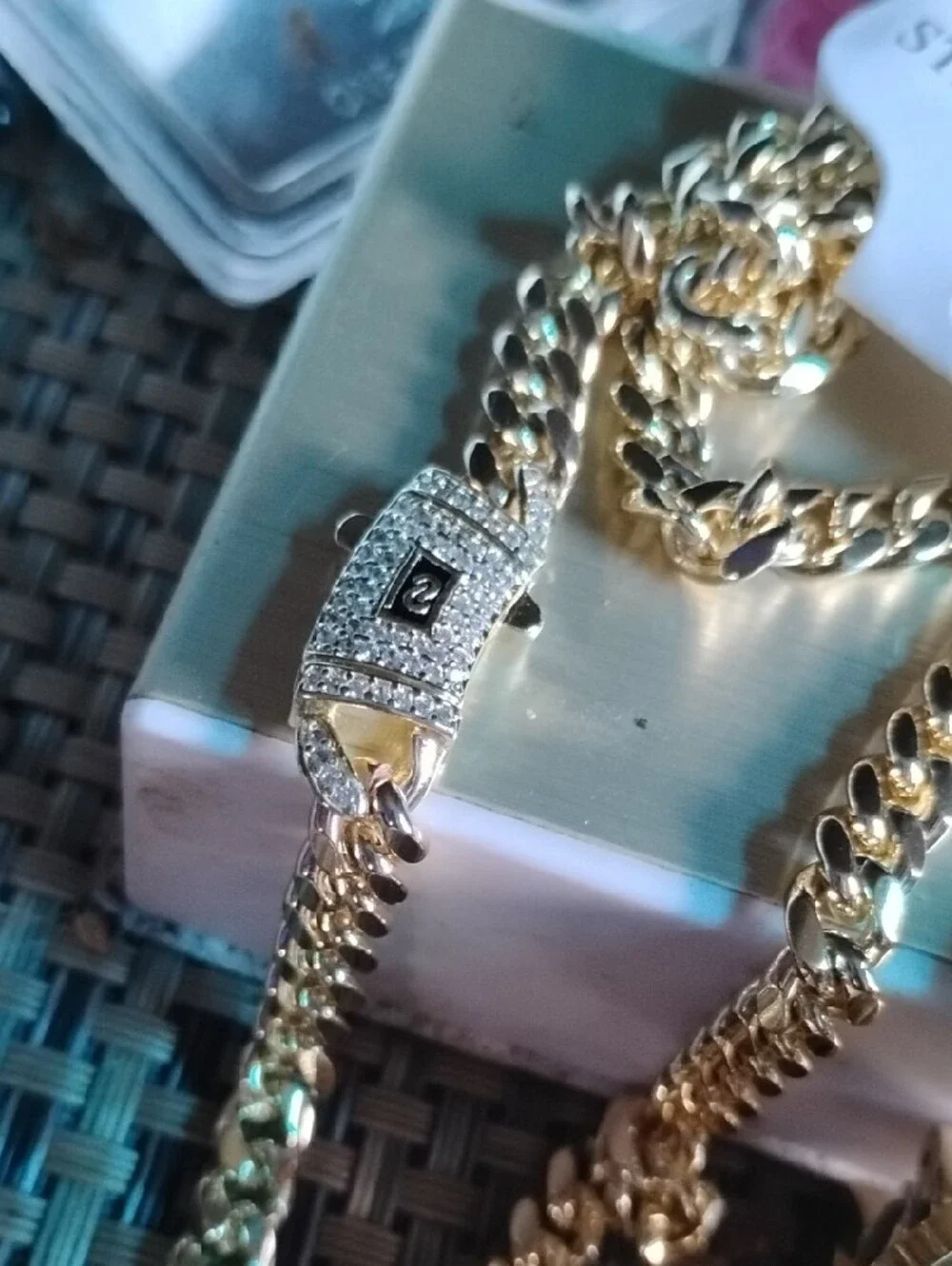 Gold Tone Crystal-Accent Quartz Watch and Chain